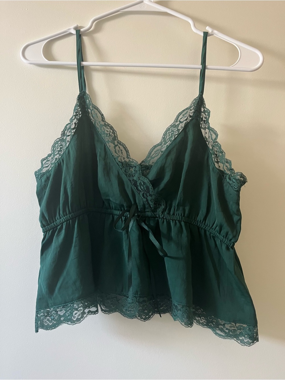 American Eagle Outfitters Deep Green Lace Trim Satin Cami